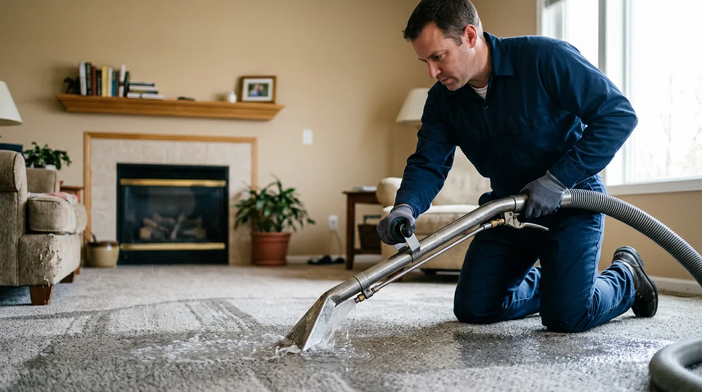Water damage restoration technician working near Roselle, IL